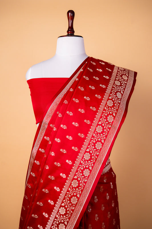 Red Pure Banarasi Mashru Silk Saree with Paisley Zari Weaving