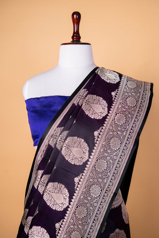 Heritage Purple Pure Banarasi Mashru Silk Saree with Elegant Zari Weaving