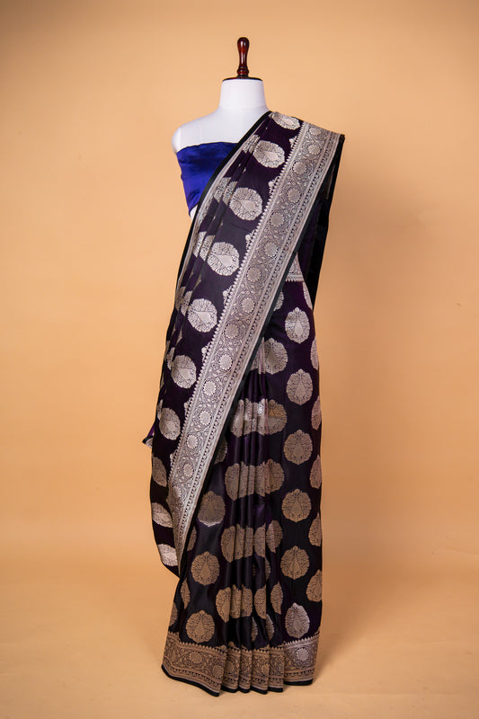 Heritage Purple Pure Banarasi Mashru Silk Saree with Elegant Zari Weaving