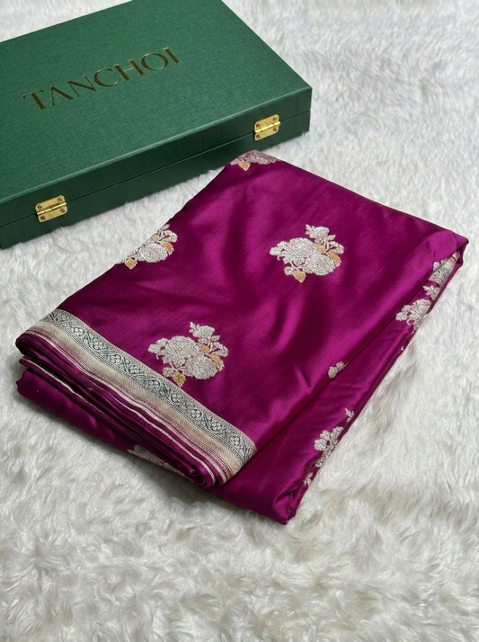 Magenta Mashru Silk Saree with Elegant Zari Buttas