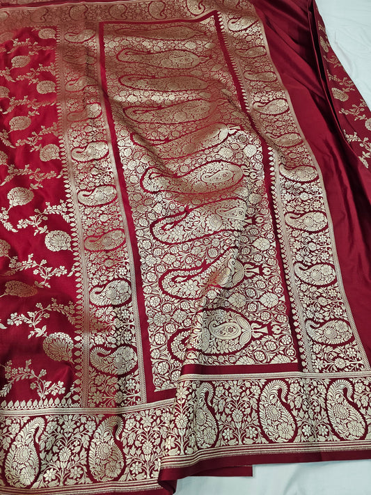 Banarasi Maroon Pure Banarasi Mashru Silk Saree with Regal Zari Elegance