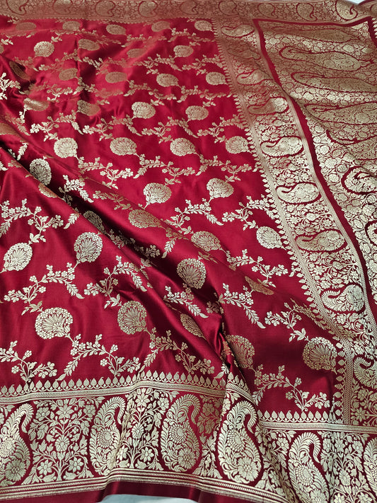 Banarasi Maroon Pure Banarasi Mashru Silk Saree with Regal Zari Elegance