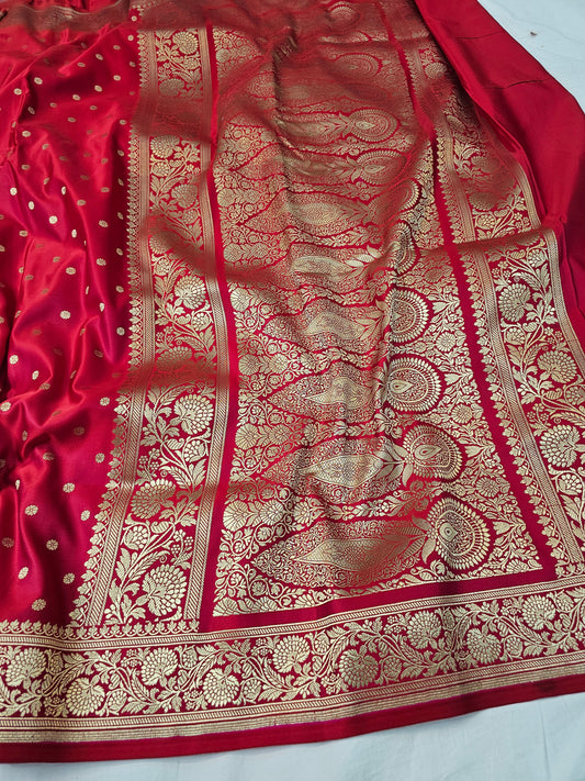 Banarasi Mehroon Pure Banarasi Mashru Silk Saree with Paisley Zari Weaving