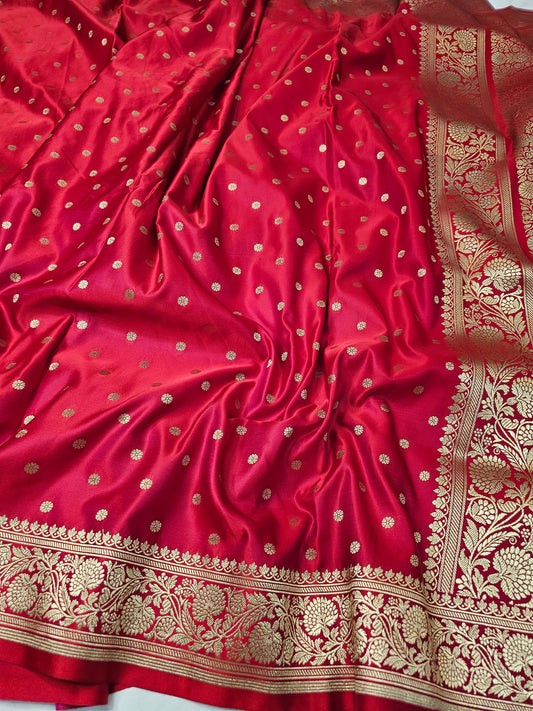 Banarasi Mehroon Pure Banarasi Mashru Silk Saree with Paisley Zari Weaving