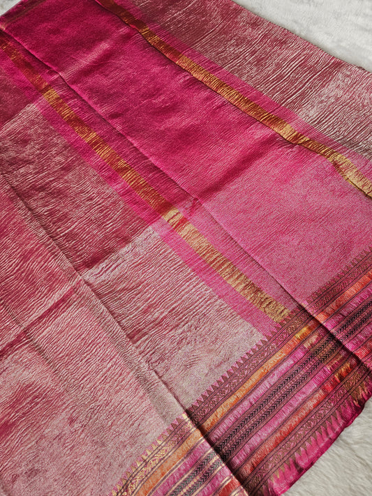 Banarasi Premium Printed Tissue Silk Saree with Rani Pink Zari Border & Traditional Woven Pallu