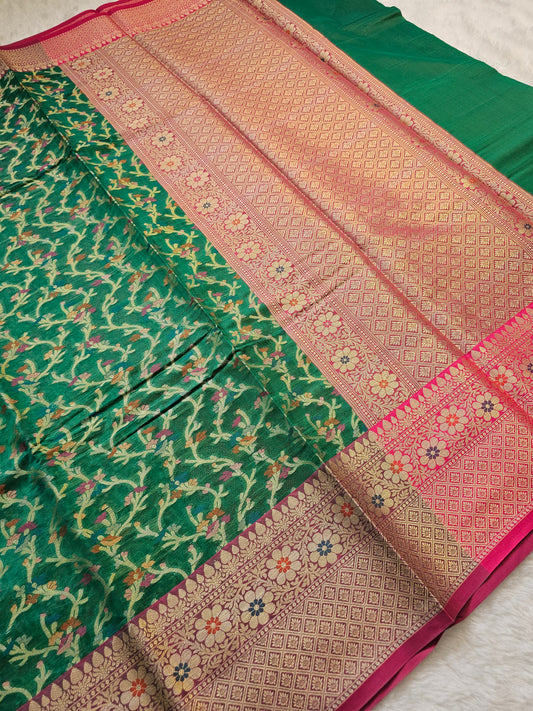 Banarasi Premium Cotton Saree with Floral Woven Design & Rich Zari Border