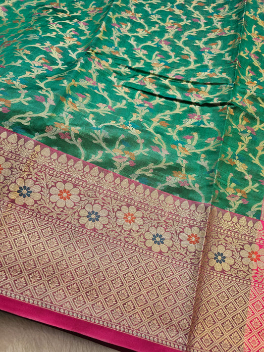 Banarasi Premium Cotton Saree with Floral Woven Design & Rich Zari Border