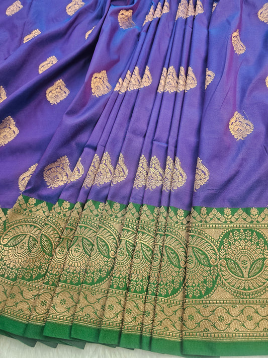 Banarasi Premium Soft Katan Silk Saree with Gold Zari Buti & Contrast Border – Royal Blue