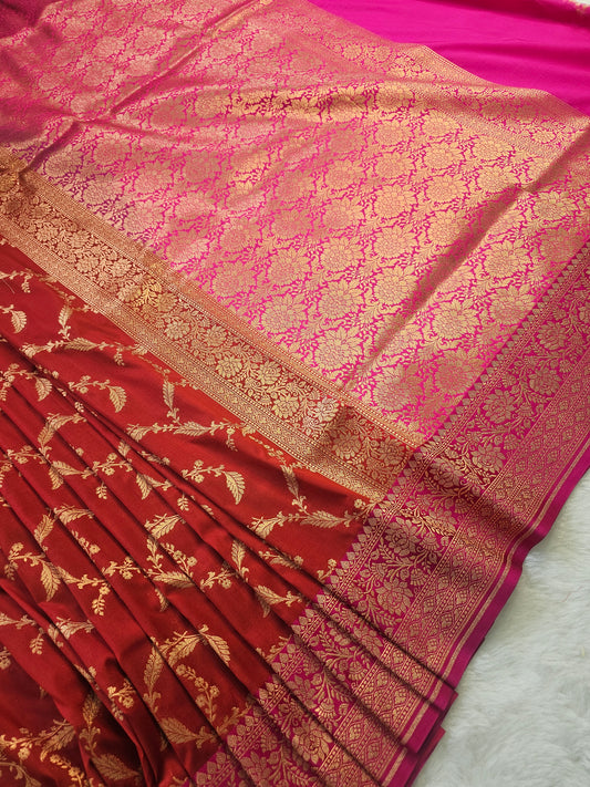 Banarasi Premium Soft Katan Silk Banarasi Saree with Gold Zari Buti & Contrast Royal Purple Pallu