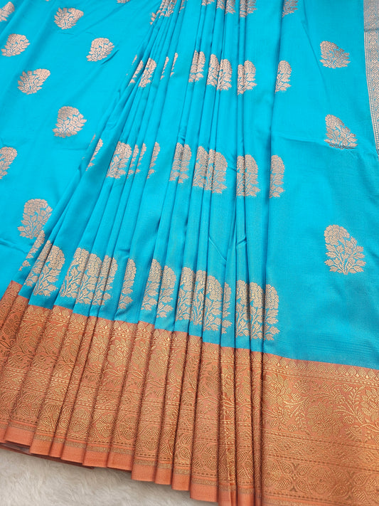 Banarasi Premium Soft Katan Silk Banarasi Saree with Gold Zari Buti & Contrast Royal Purple Pallu