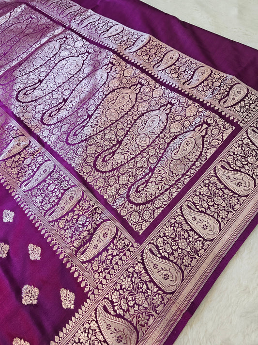 Banarasi Royal Purple Mashru Silk Saree with Floral Paisley Zari Pallu & Banarasi Border