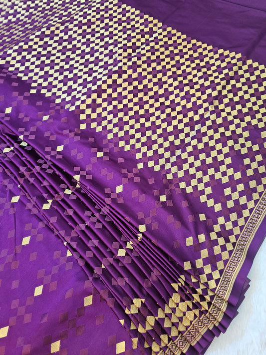 Banarsi Premium Purple Mashru Silk Saree with Geometric Zari Weaving