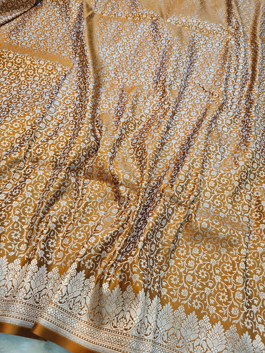 Banarasi Golden Mustard Mashru Silk Saree with Allover Paisley Jaal & Rich Banarasi Zari Pallu