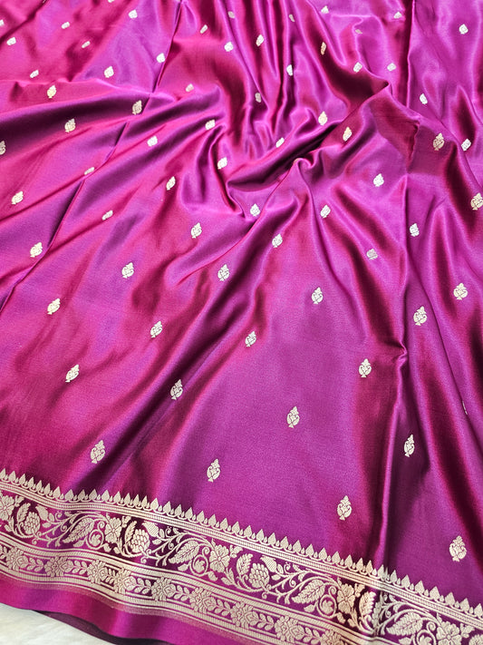 Banarasi Royal Magenta Mashru Silk Saree with Grand Floral Banarasi Zari Pallu