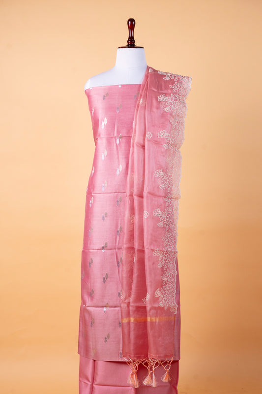 Pure Chanderi Suit Set with Organza Embroidered Dupatta