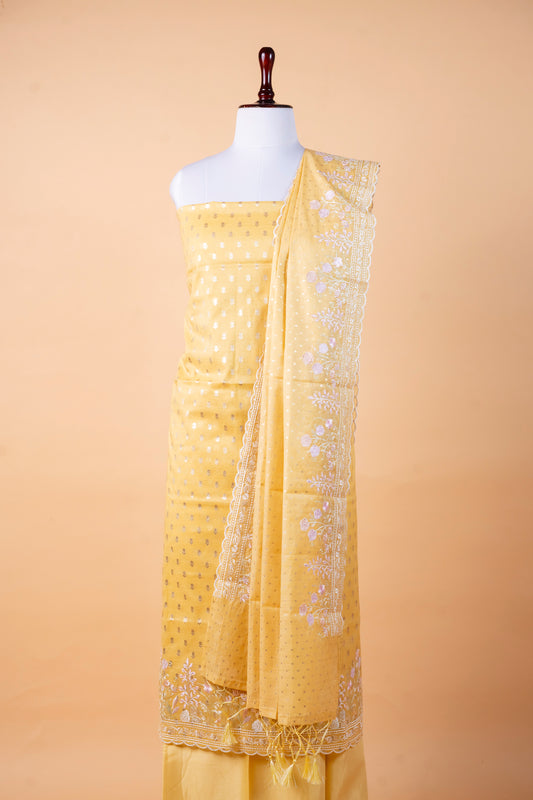 Pure Chanderi Suit Set with Mulmul Embroidered Dupatta