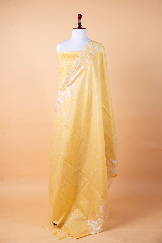 Pure Chanderi Suit Set with Mulmul Embroidered Dupatta