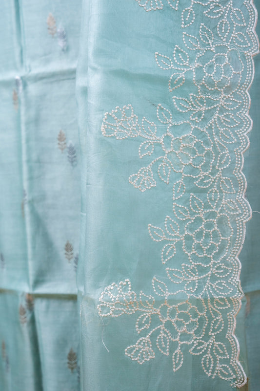 Pure Chanderi Suit Set with Organza Embroidered Dupatta