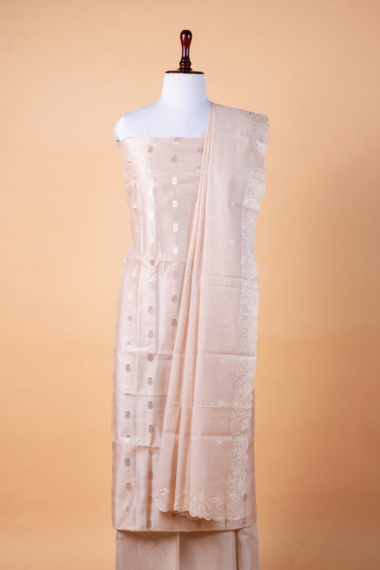 Pure Chanderi Suit Set with Organza Embroidered Dupatta