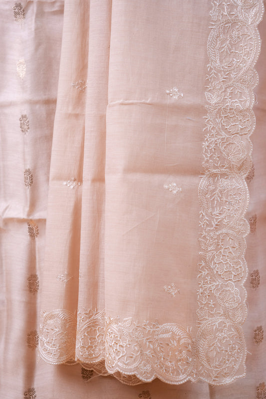 Pure Chanderi Suit Set with Organza Embroidered Dupatta