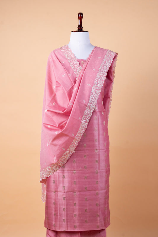 Pure Chanderi Suit Set with Malmal Embroidered Dupatta
