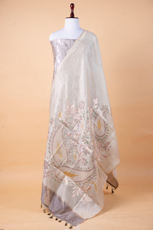 Pure Munga Silk Suit with Mulmul Embroidered Dupatta