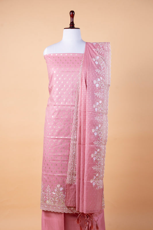 Pure Chanderi Suit with Mulmul Embroidered Dupatta