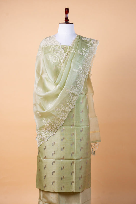 Pure Chanderi Suit with Organza Embroidered Dupatta
