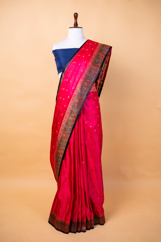 Banarasi Rani Pink Mashru Silk Saree with Traditional Contrast Border