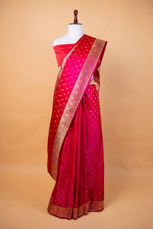 Banarasi Rani Pink Mashru Silk Saree with Traditional Zari Booti and Banarasi Border