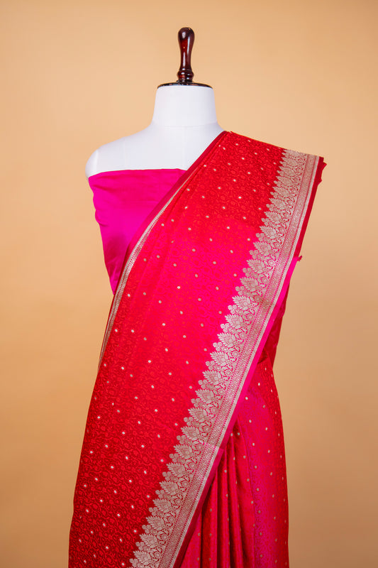 Banarasi Red Mashru Silk Saree with Silver Zari Floral Weaving