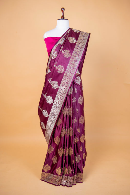 Banarasi Deep Purple Pure Banarasi Mashru Silk Saree with Royal Elegance