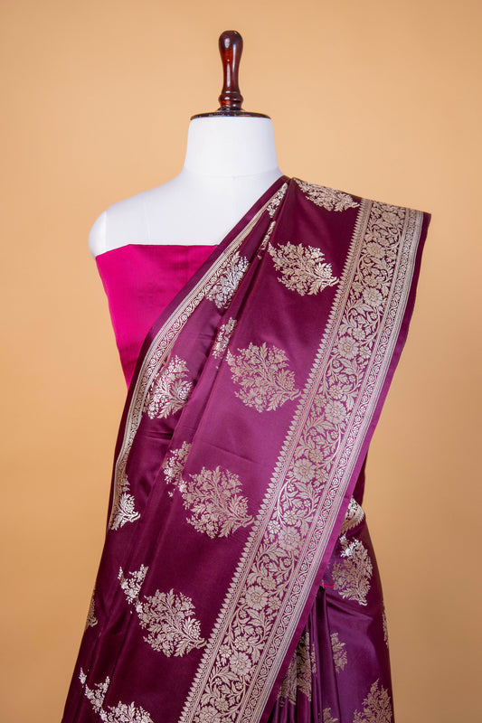Banarasi Deep Purple Pure Banarasi Mashru Silk Saree with Royal Elegance