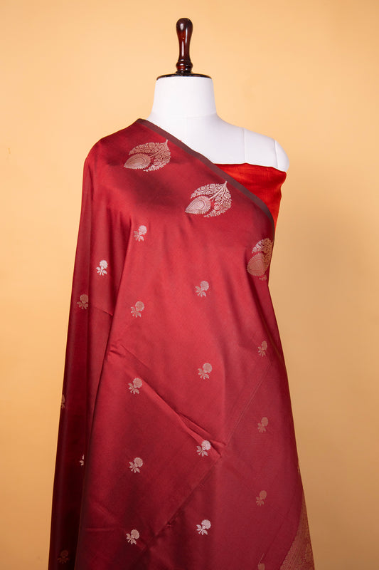 Banarasi Red Paper Silk Saree with Golden Floral Zari Work