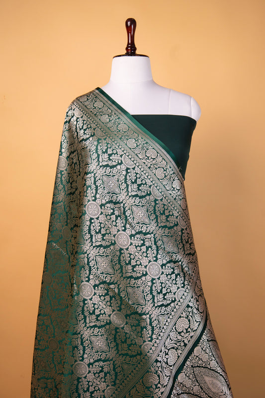 Banarasi Bottel Green Pure Banarasi Mashru Silk Saree with Rich Zari Weave.
