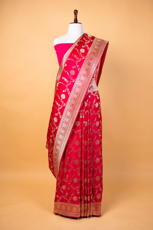 Banarasi Vibrant Rani Pink Pure Banarasi Mashru Silk Saree with Zari Weaving
