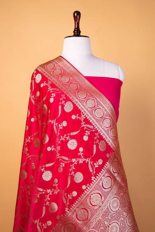 Banarasi Vibrant Rani Pink Pure Banarasi Mashru Silk Saree with Zari Weaving