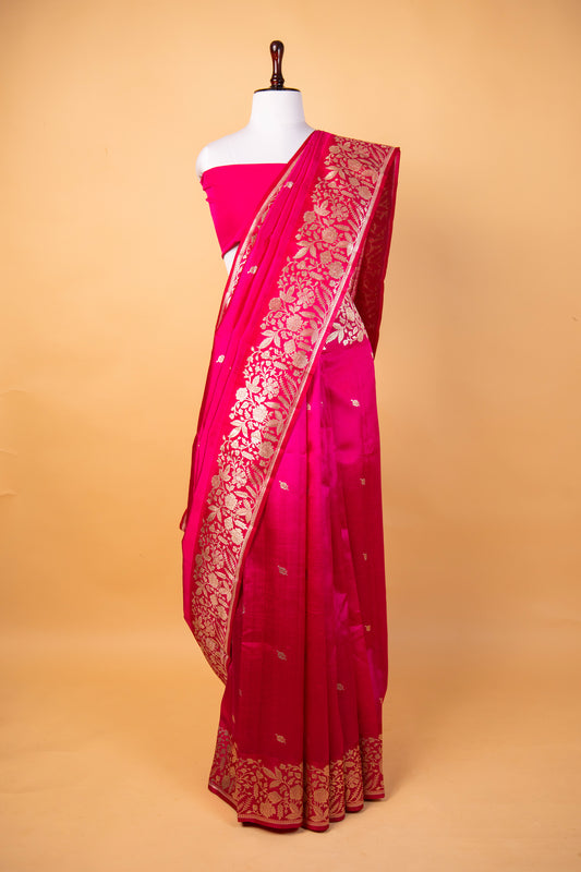Banarasi Rani Red Mango Silk Saree with Silver Zari Buti Work