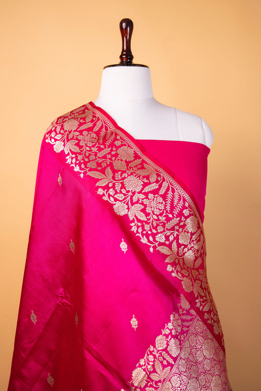 Banarasi Rani Red Mango Silk Saree with Silver Zari Buti Work