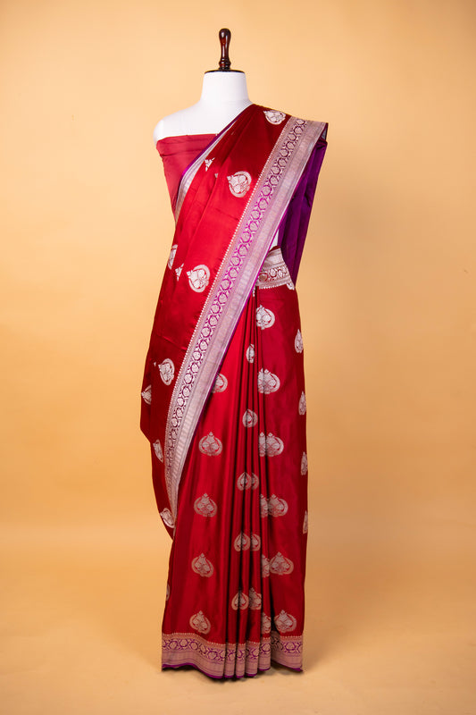 Royal Red and Purple Pure Banarasi Mashru Silk Saree with Elegant Zari Weaving
