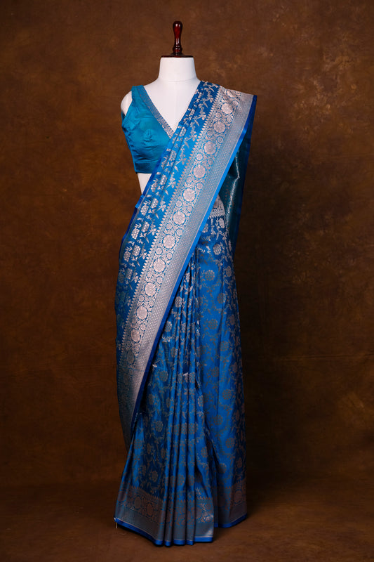 Elegant Royal Blue Pure Banarasi Mashru Silk Saree with Rich Zari Weaving
