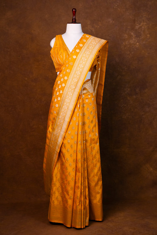 Elegant Mustard Yellow Mashru Silk Saree with Zari Weaving