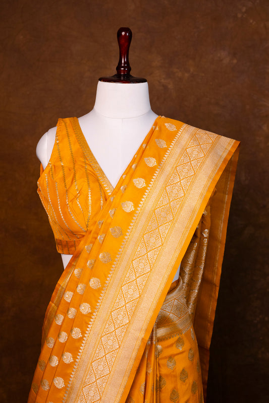 Elegant Mustard Yellow Mashru Silk Saree with Zari Weaving