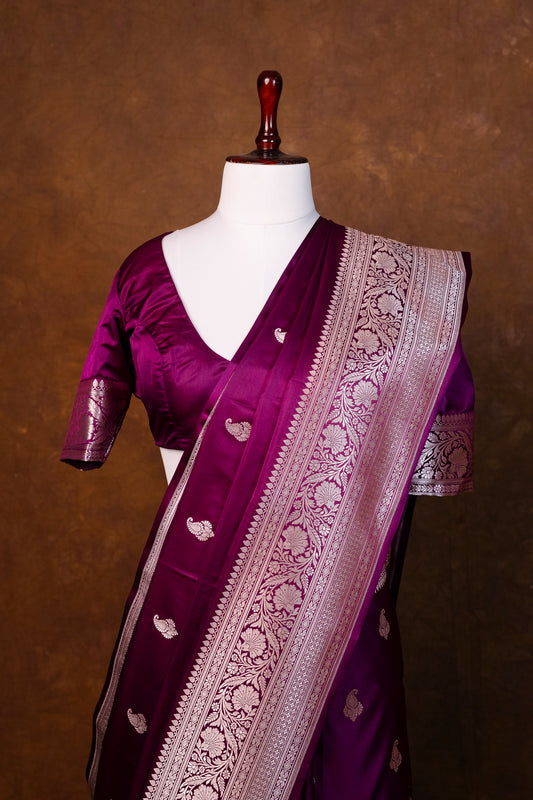 Elegant Purple Pure Banarasi Mashru Silk Saree with Gold Zari Weaving