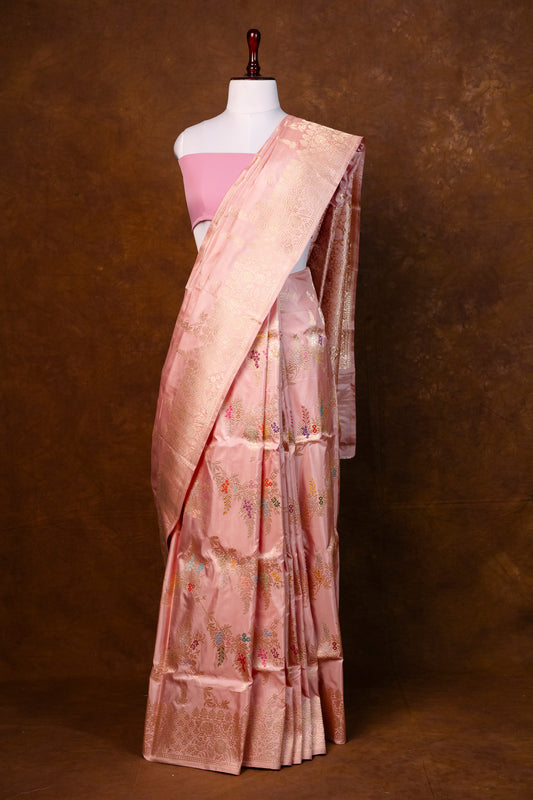 Blush Pink Katan Silk Saree with Rich Pallu ! Kaduwa Weaving ! HANDLOOM