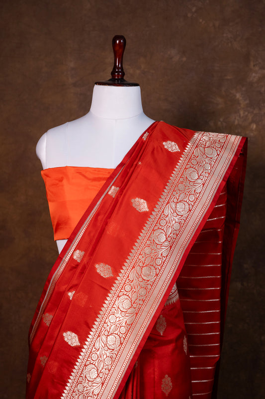 Rust Kela Silk Saree with Gold Zari Motifs