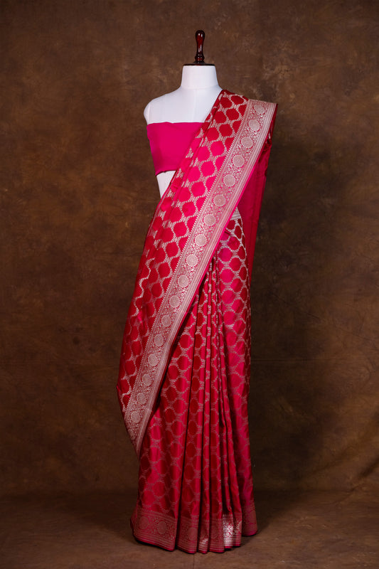 Red Pure Banarasi Mashru Silk Saree with Rich Zari Weaving