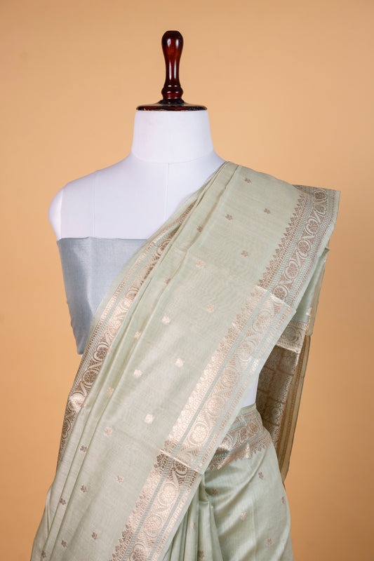 Mint Green Pure Cotton Saree with Subtle Zari Accents