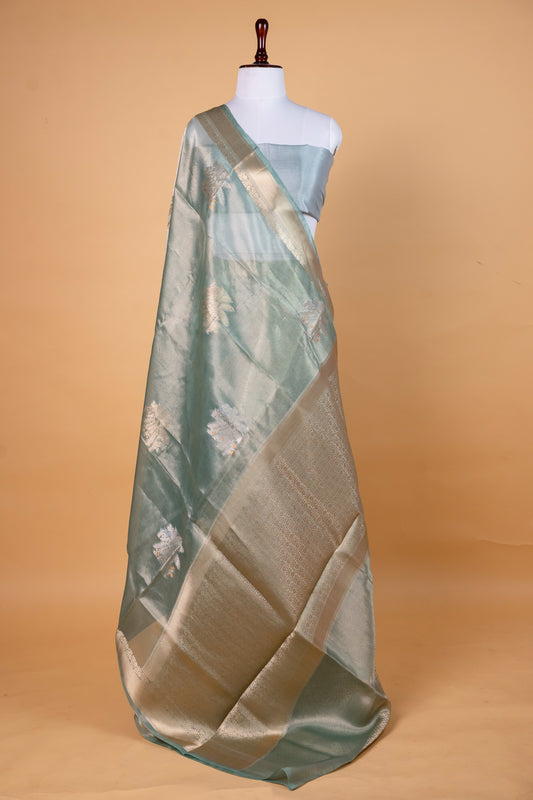 Pure Tissue Silk Saree in Pastel Aqua Green
