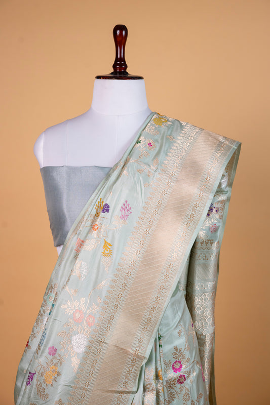 Pure Katan Kharwa Silk Saree in Pastel Mint Green